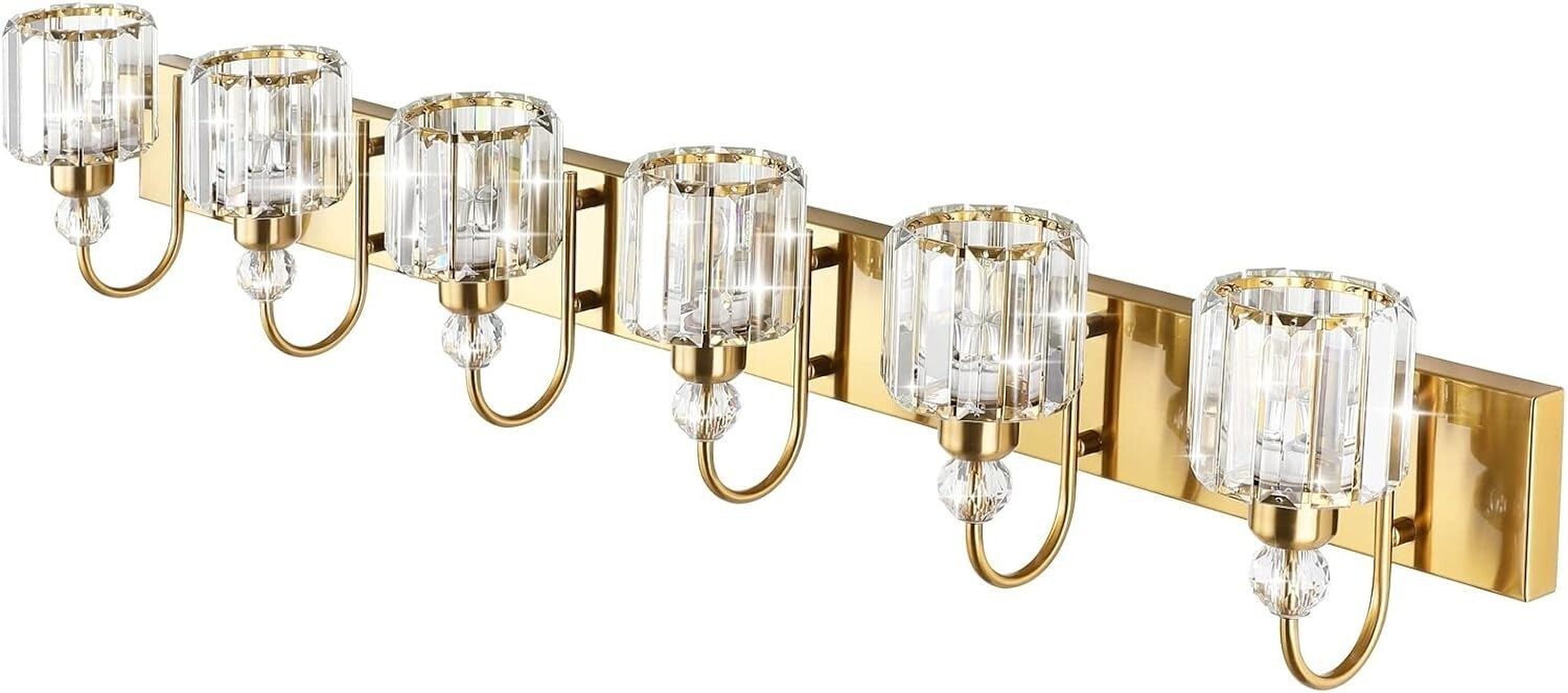 Dimmable 6-Light Bathroom Vanity Fixture with Touch Control - Brass Gold Design