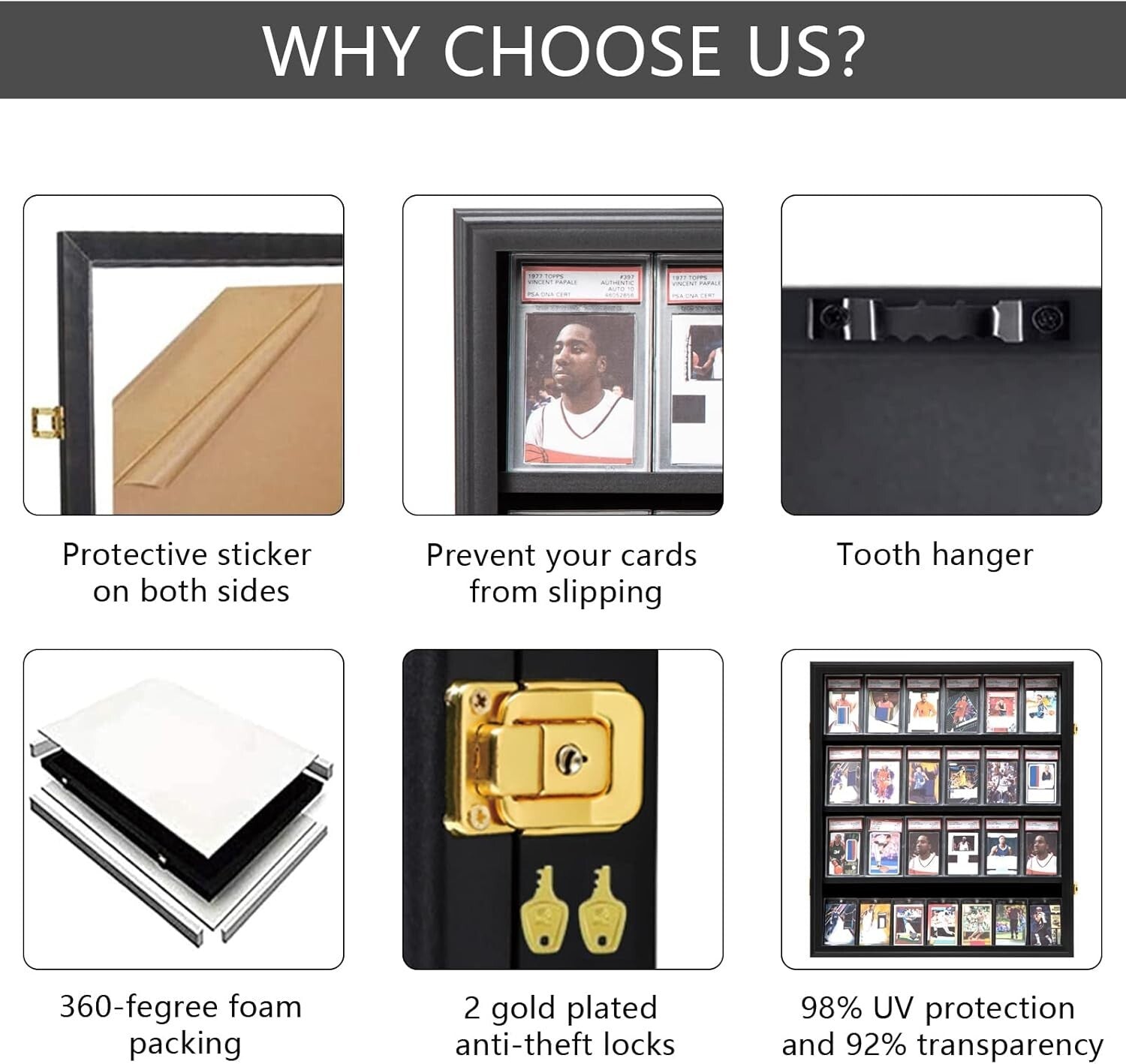 Sturdy Wall-Mounted Sports Card Display Case for Baseball, Football, Basketball