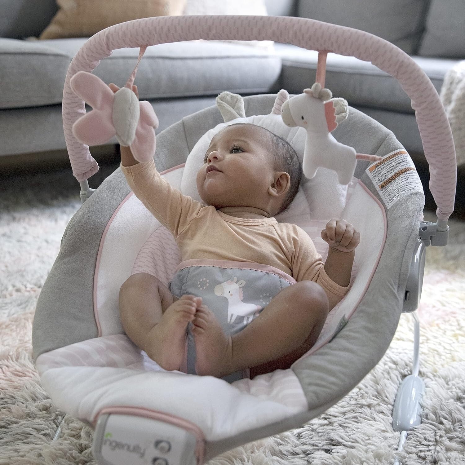 Soothing Pink Unicorn Baby Bouncer with Vibrations & 8 Melodies for Girls