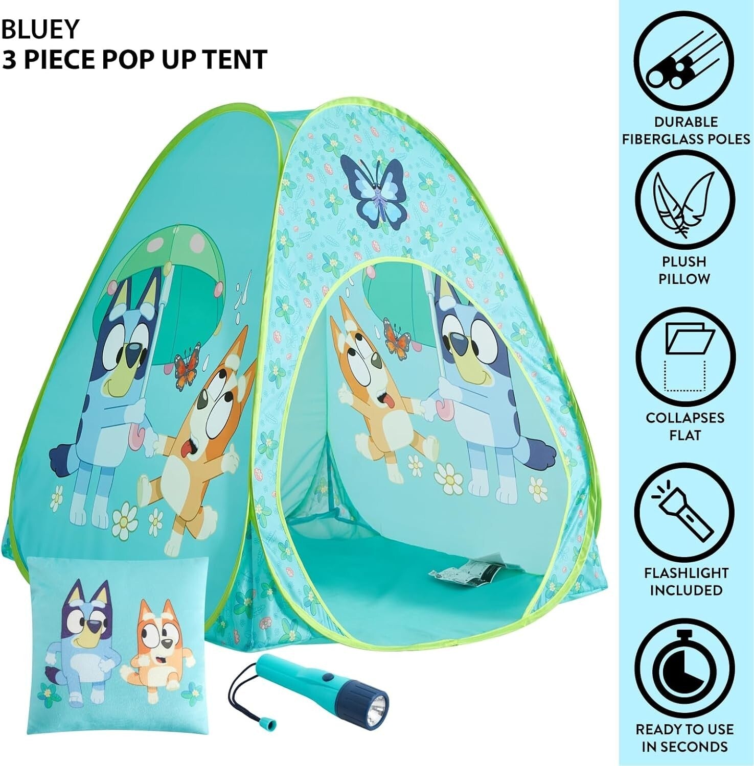 Delightful Bluey Pop-Up Play Tent with Bonus Pillow & Flashlight - Perfect Gift!