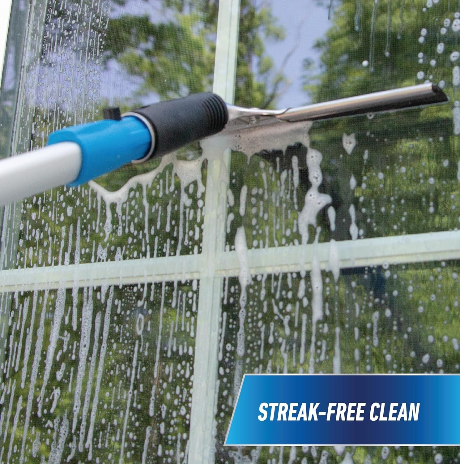 Complete Window Cleaning Kit: Squeegee, Scrubber & Extendable Pole - Blue/Black