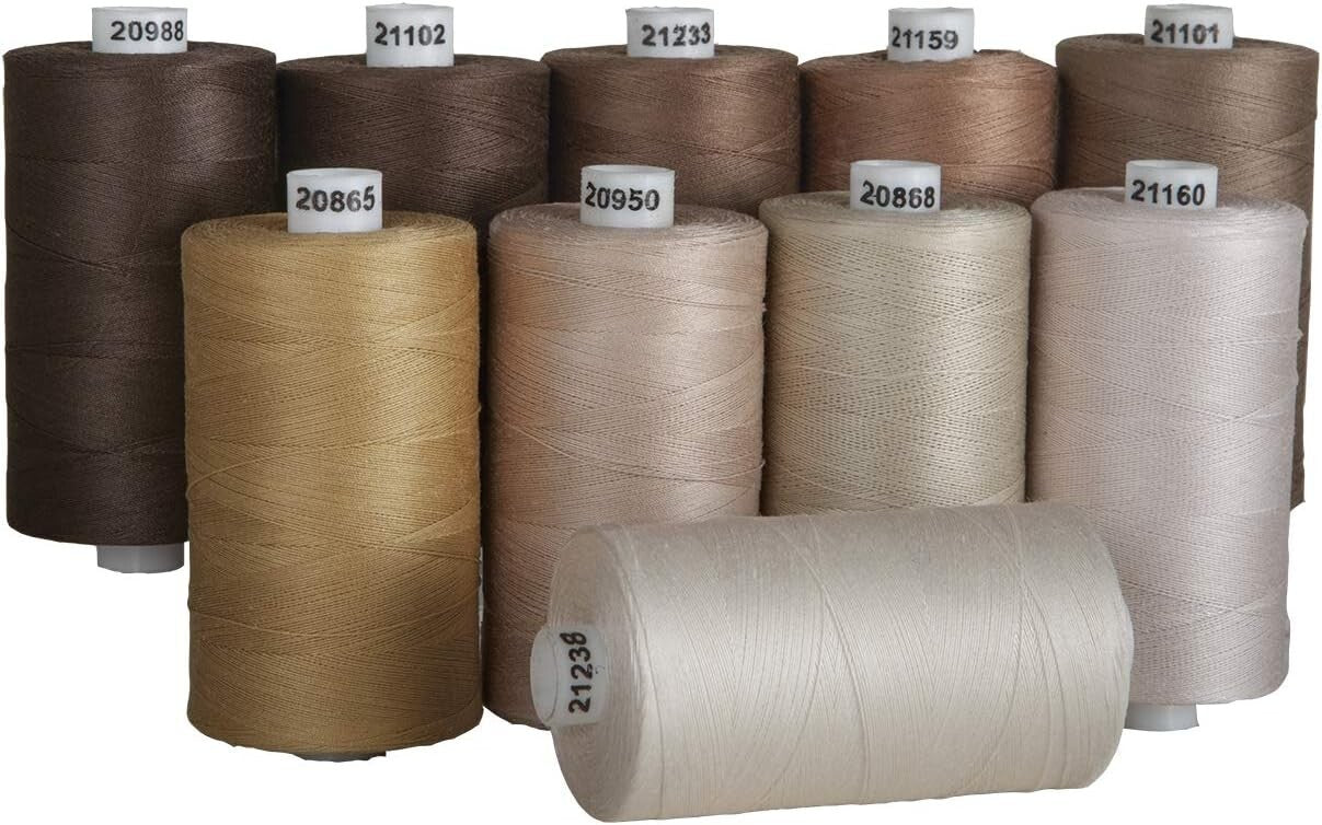 Assorted Neutral Thread Set - 10 Spools of 1200 Yard 100% Cotton for Crafting