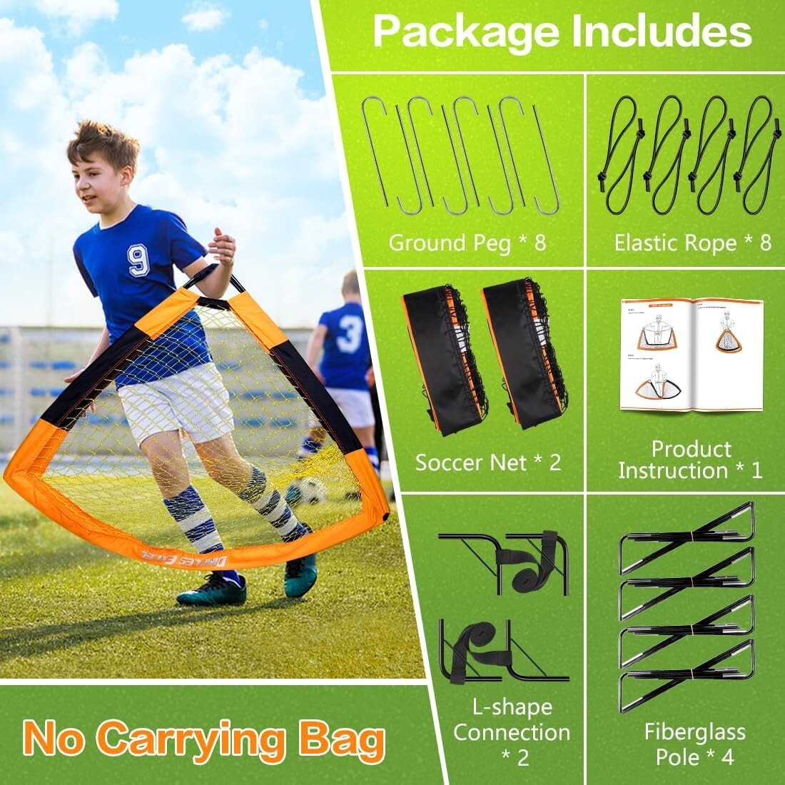 Eco-Friendly Backyard Soccer Goals for Kids | Age 6+ | (3x2.2, 5x3.6 FT)