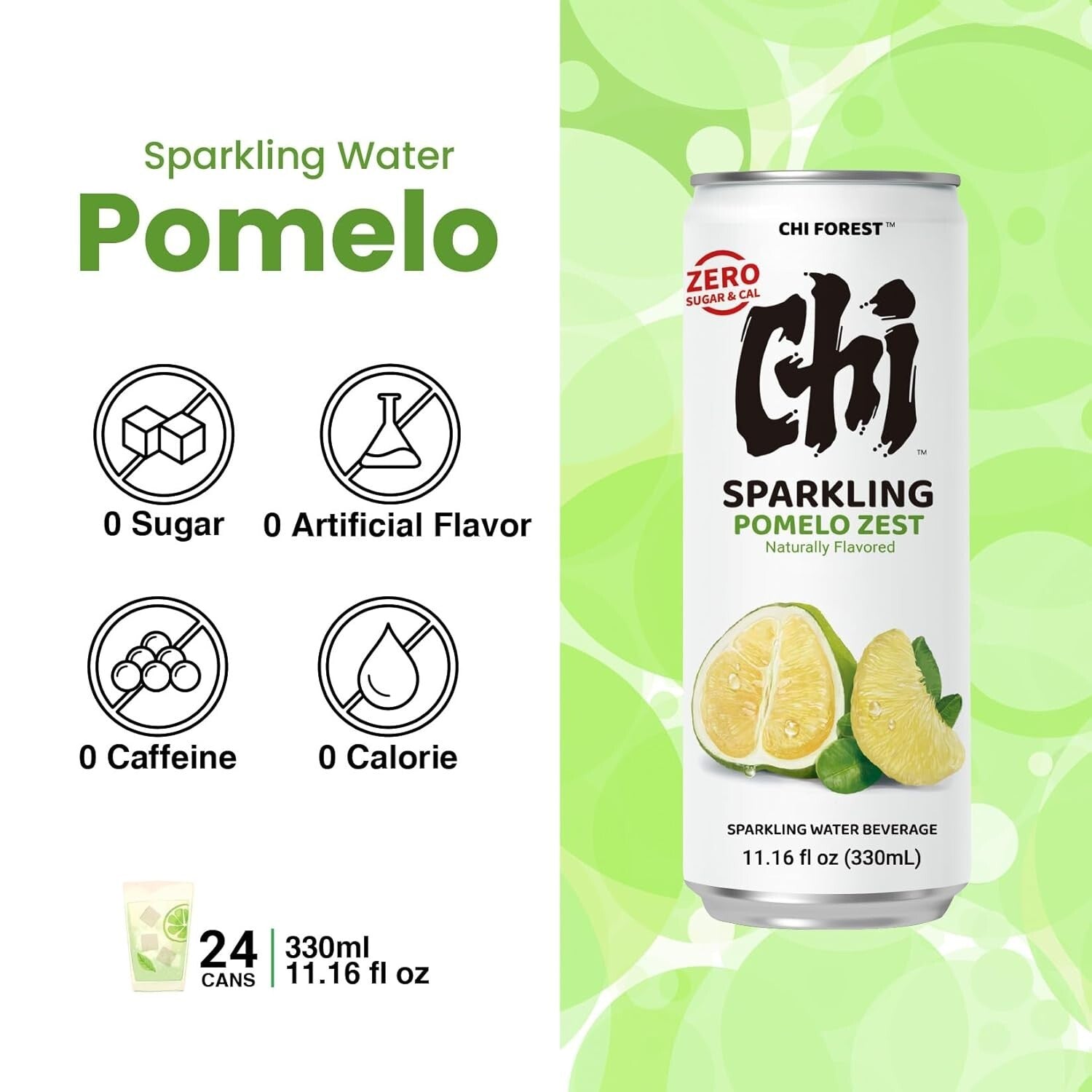 All-Natural Pomelo Sparkling Water - 24 Pack of 11.16 oz Cans, Zero Calories