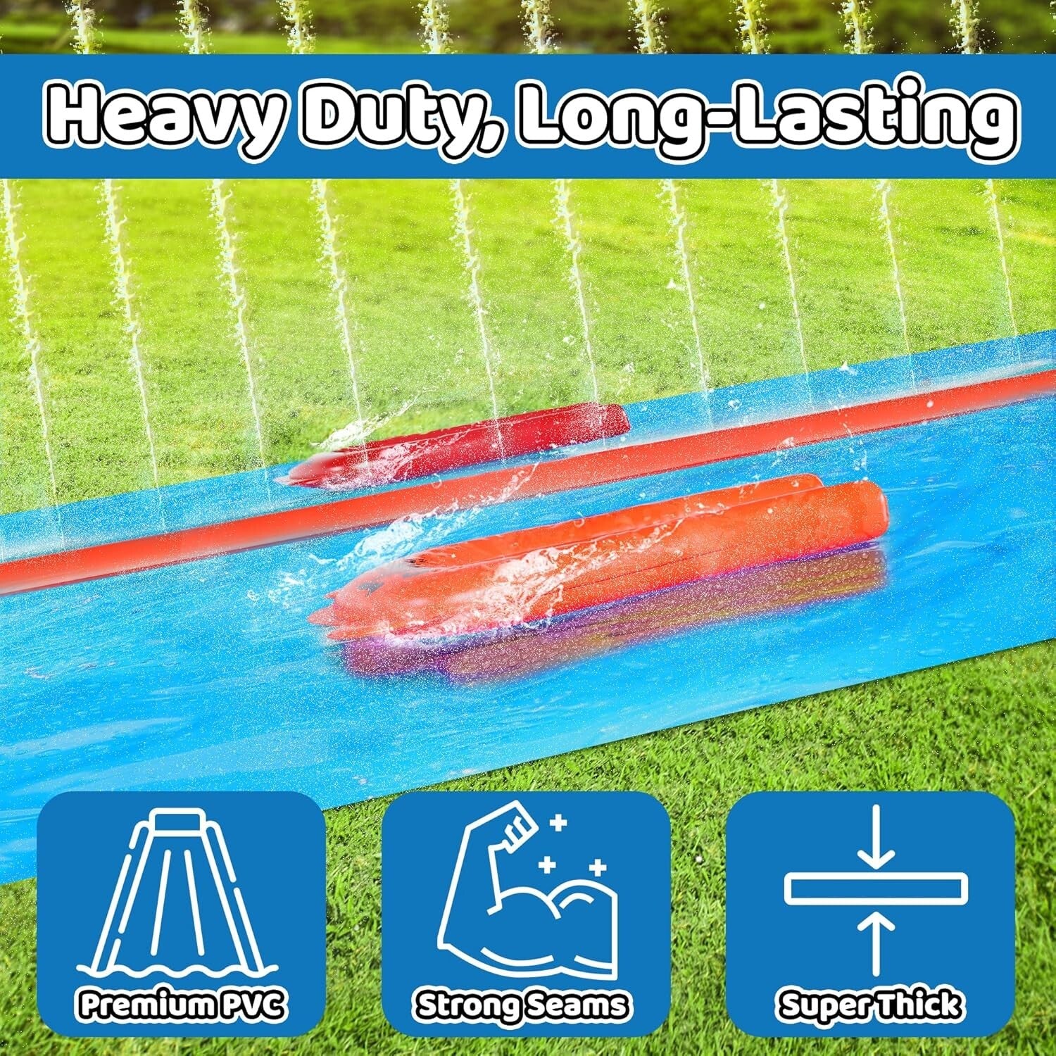 Extra Wide Slip and Slide: 30FT Water Slide with Sprinkler Effect & Bodyboards