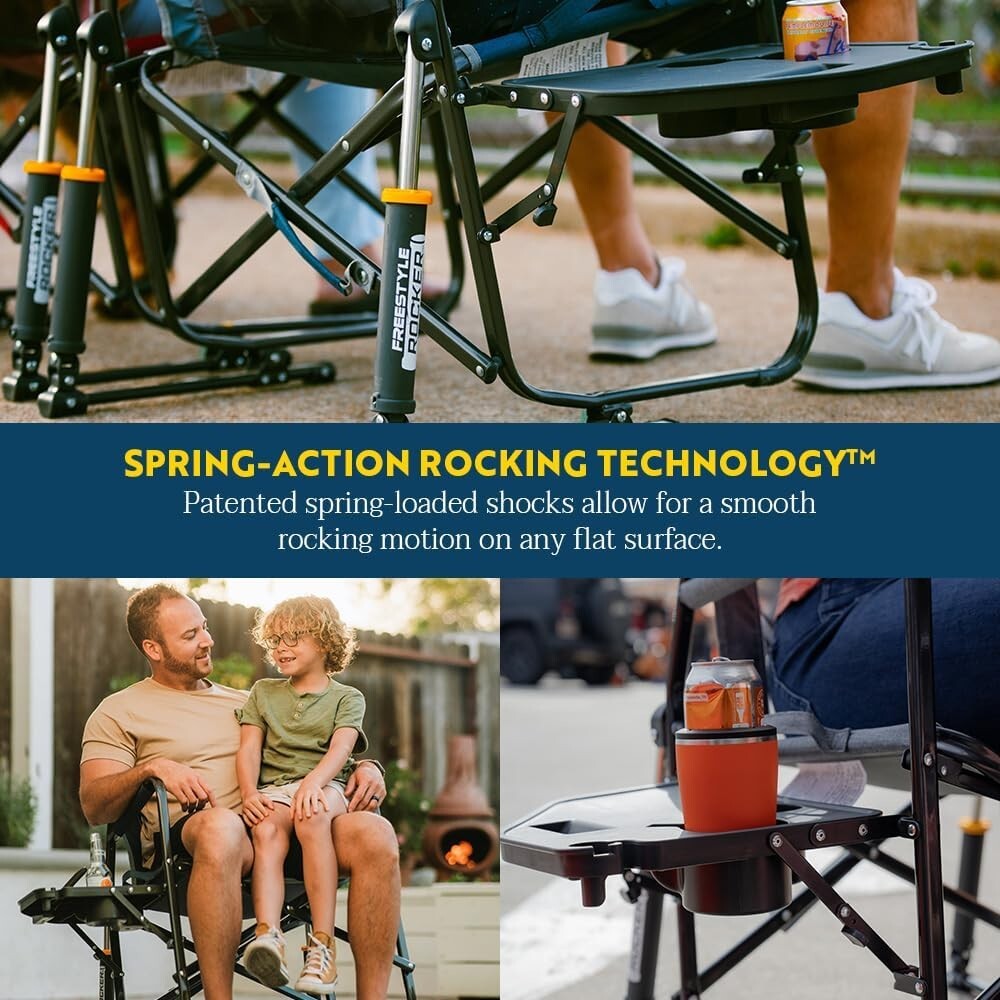 Durable Folding Rocking Chair with Side Table - Perfect for Camping & Relaxation