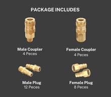 Load image into Gallery viewer, V Style 1/4 NPT Air Coupler &amp; Plug Kit - 28 Piece Brass Set for Heavy Duty Use