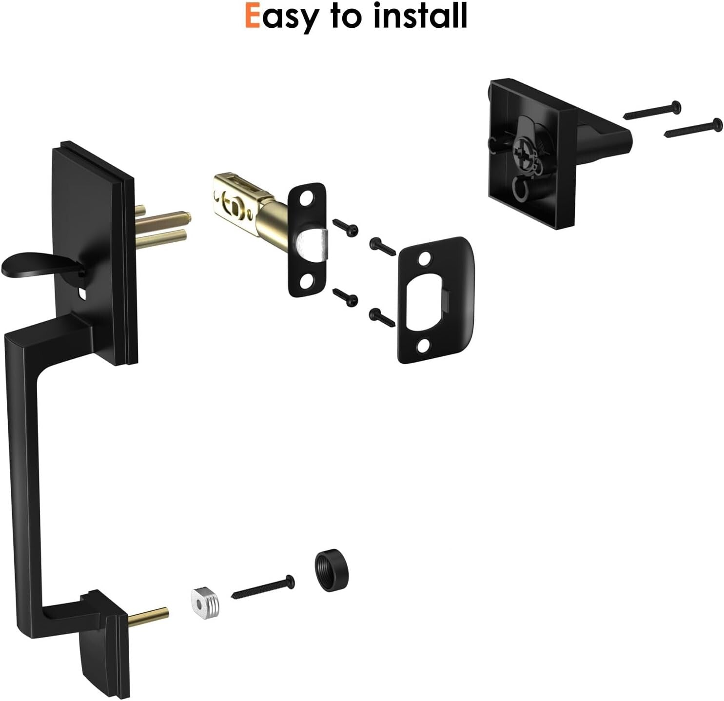 Zinc Alloy Matte Black Entry Door Handle with Single Cylinder Deadbolt Security