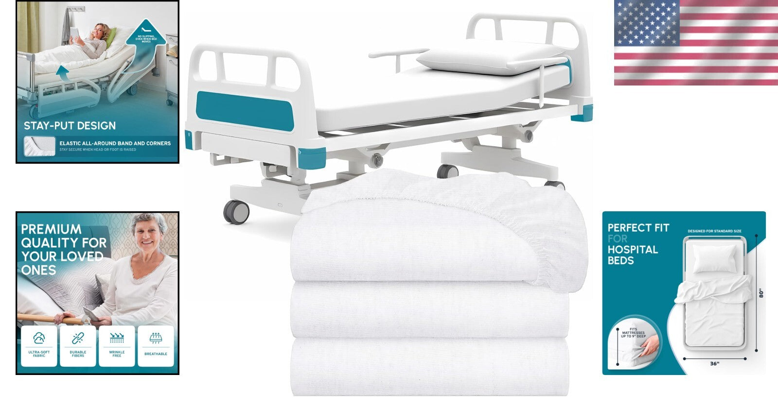 Durable Machine Washable Hospital Bed Sheets - Set of 3, 36" x 80" Size