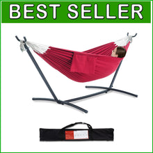Load image into Gallery viewer, Portable Two-Person Hammock with Steel Stand - 450lb Capacity &amp; Cherry Color