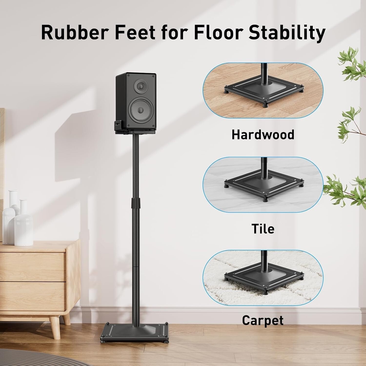 Speakers on Stands: Height Adjustable from 33.3" to 45.1" for Superior Sound