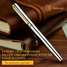 Load image into Gallery viewer, Elegant Silver Chrome Fountain Pen with Gilded Nib - Complete Set Included