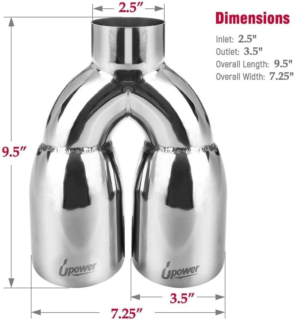 Premium 2.5" to 3.5" Dual Exhaust Tip - Polished 304 Stainless Steel Tailpipe