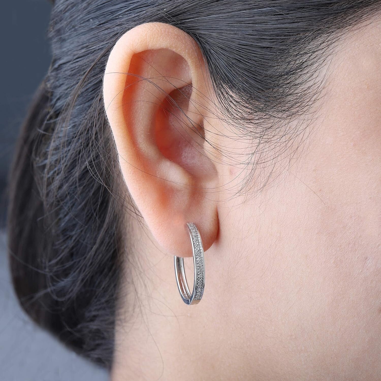 Small Diamond Hoop Earrings - 1/10 Cttw in Rhodium-Plated Silver Gift-Ready