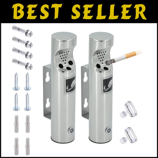 Durable Outdoor Stainless Steel Wall-Mounted Ashtray - 2 Pack, 11in Height