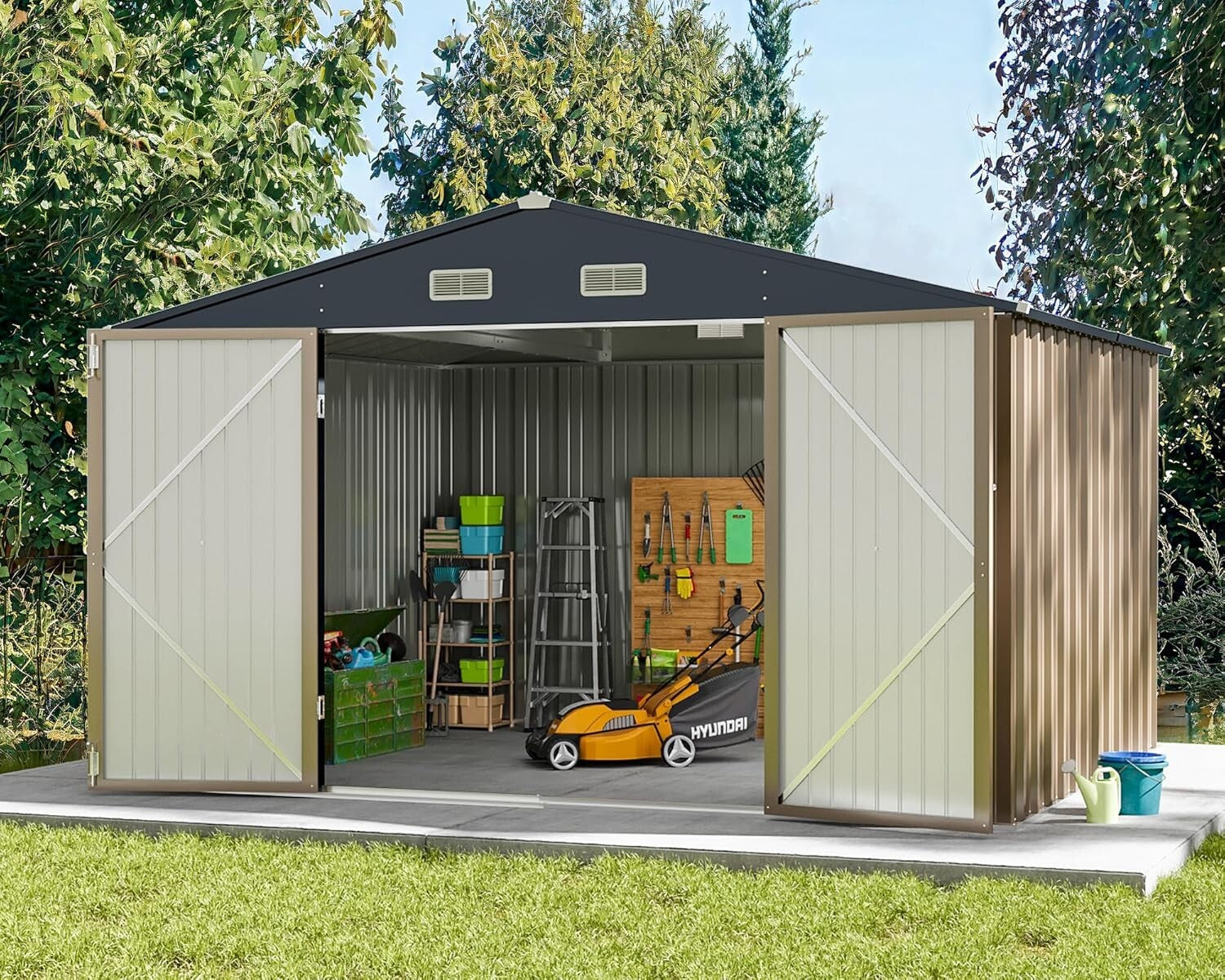 Spacious 10'x8' Steel Utility Tool Shed - Weather Resistant Outdoor Storage