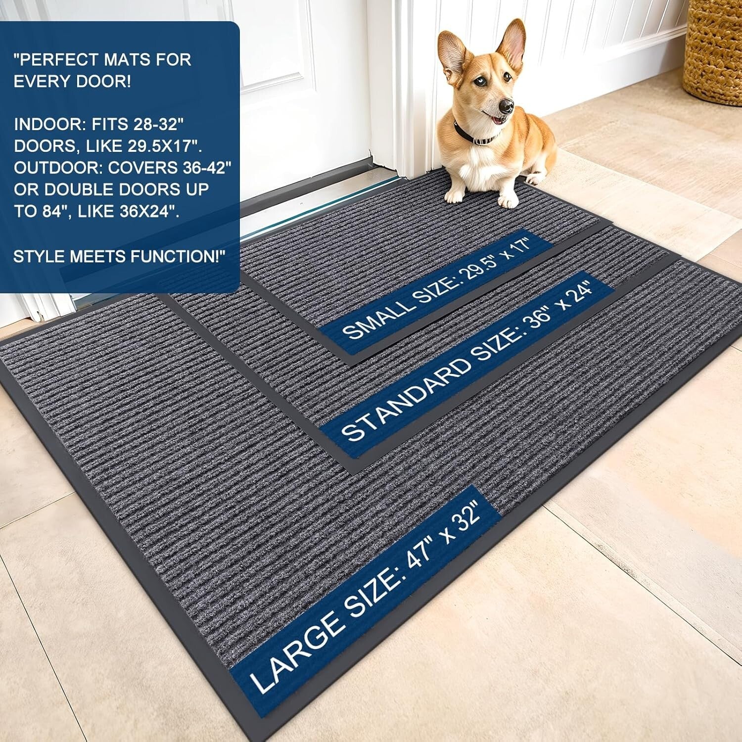 Waterproof Heavy Duty Doormat with Stripe Pattern - Easy Clean & Fade Resistant