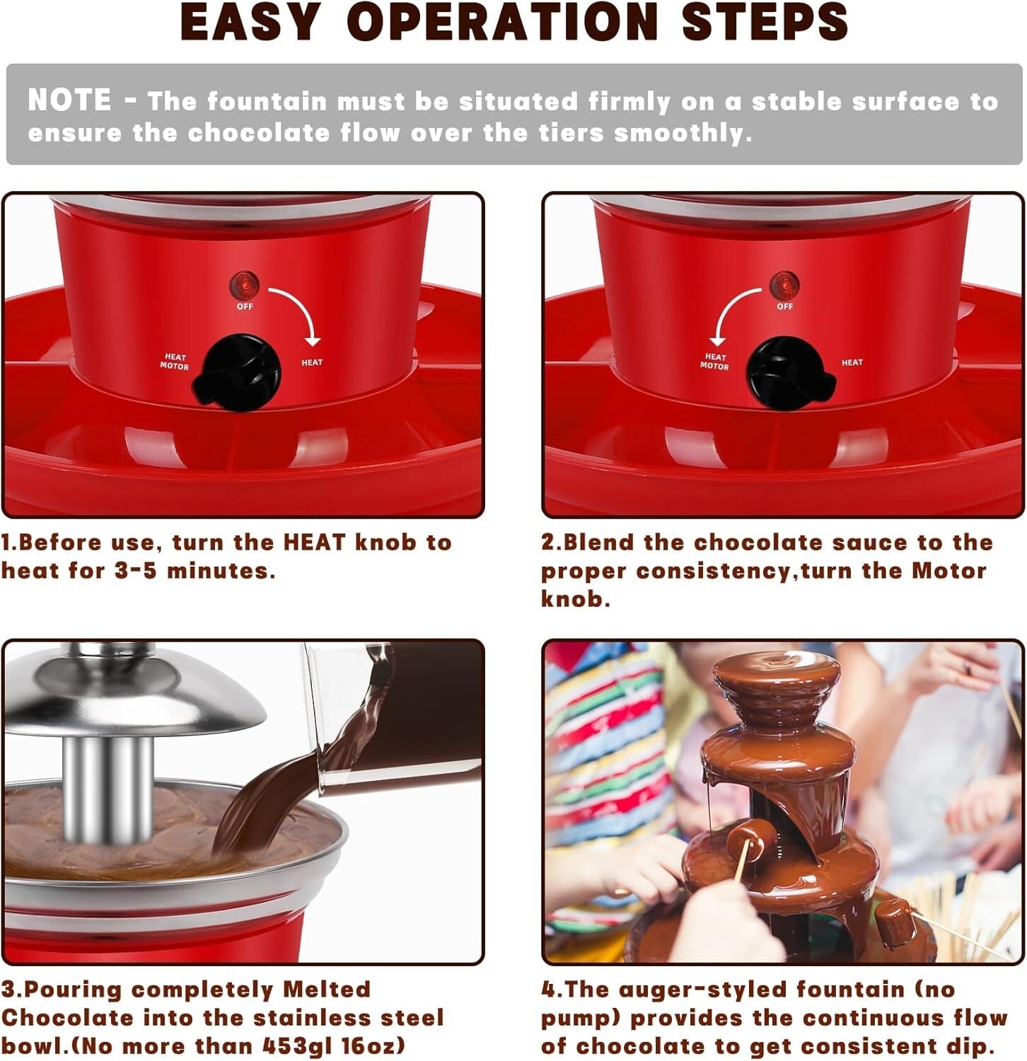 16oz Mini Chocolate Fondue Fountain - Perfect for Parties with Serving Tray