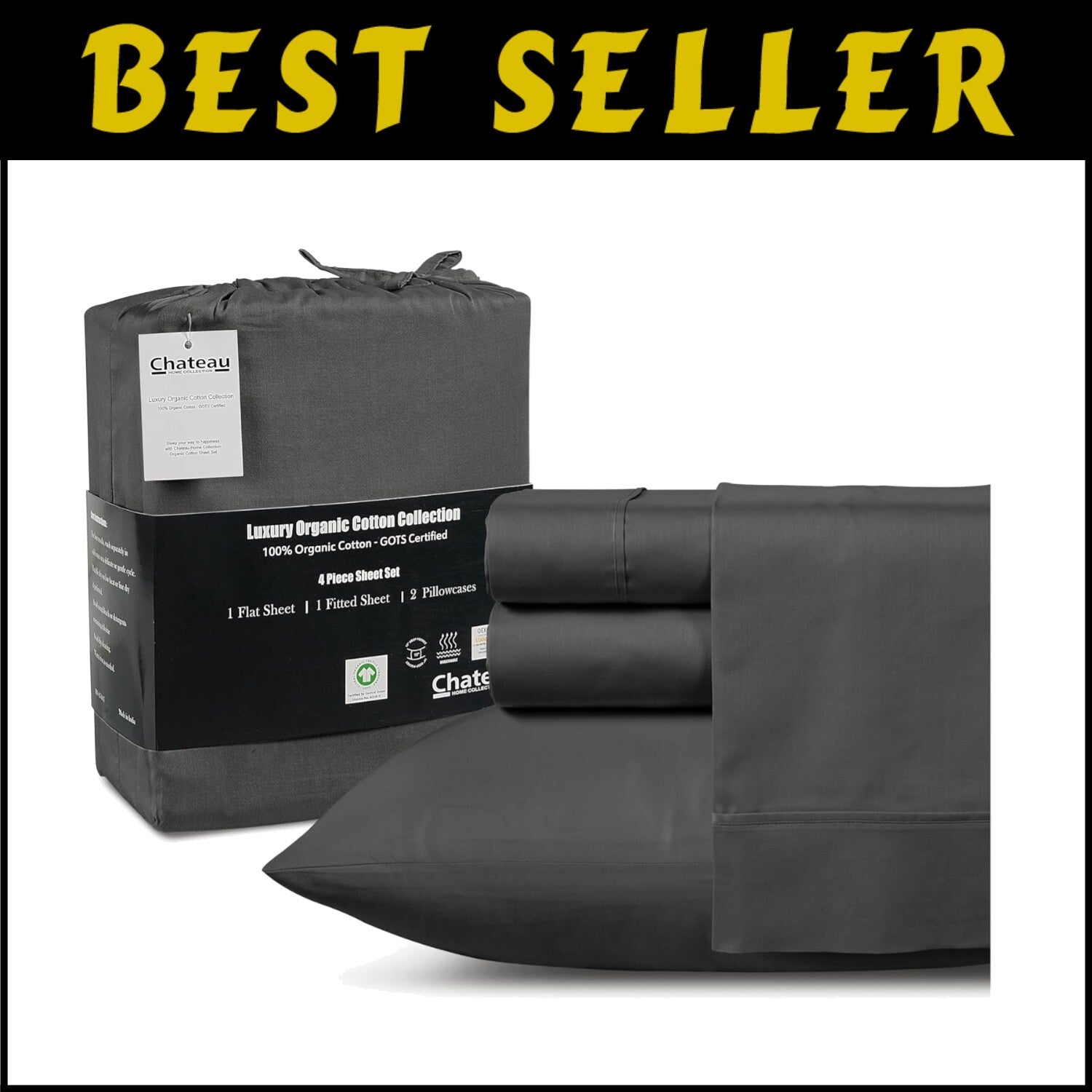 300 Thread Count Sateen King Sheet Set - Soft, Cooling & Hypoallergenic Charcoal