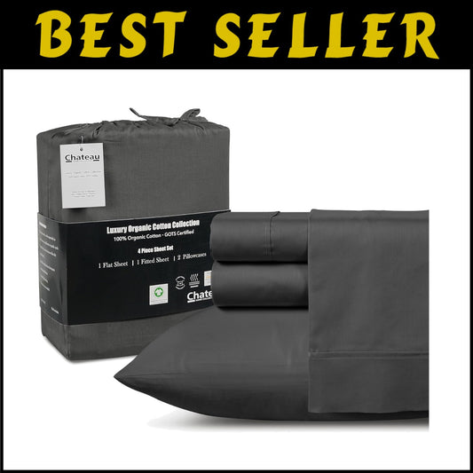 300 Thread Count Sateen King Sheet Set - Soft, Cooling & Hypoallergenic Charcoal