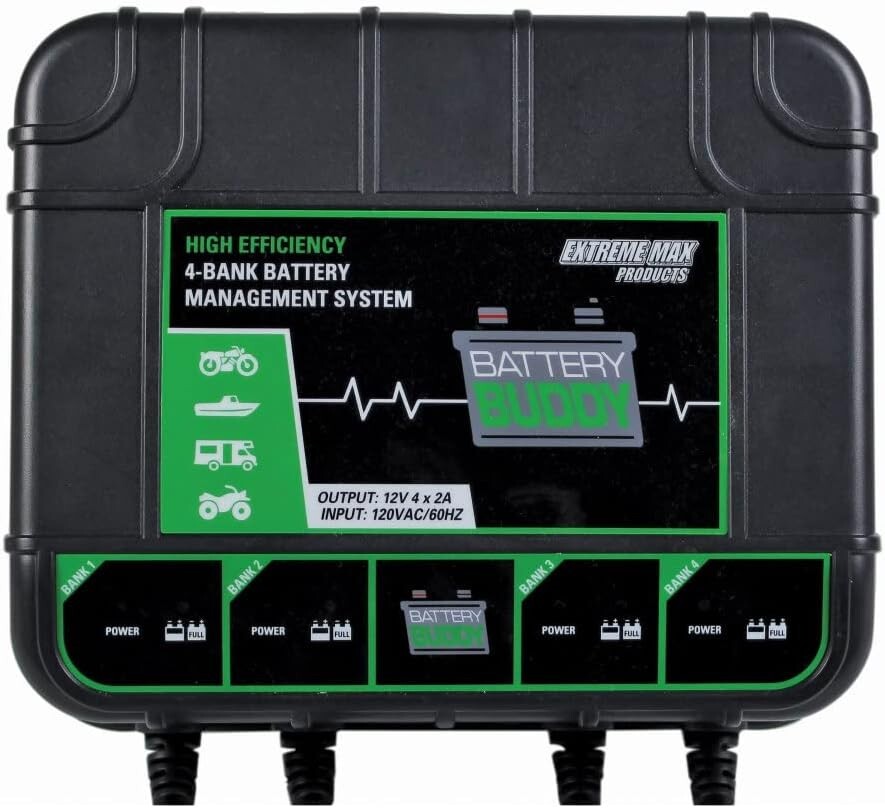 Battery Buddy 4-Bank 12V Charger - Safe Multi-Battery Maintainer with LED Status