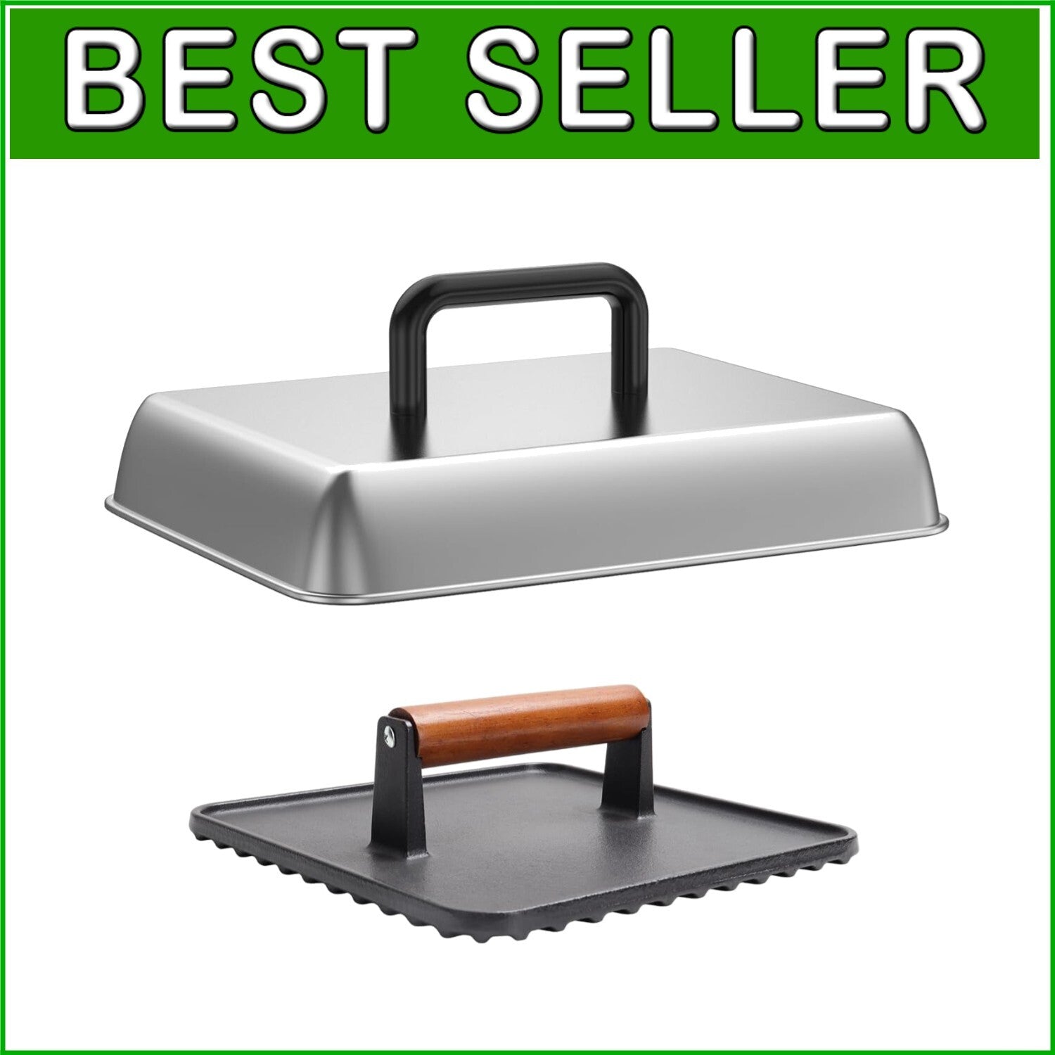 14" Stainless Steel Melting Dome & Cast Iron Burger Press - Griddle Essentials