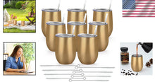 Load image into Gallery viewer, Luxury 8-Pack Gold Stainless Steel Wine Tumblers - Perfect for Travel &amp; Weddings
