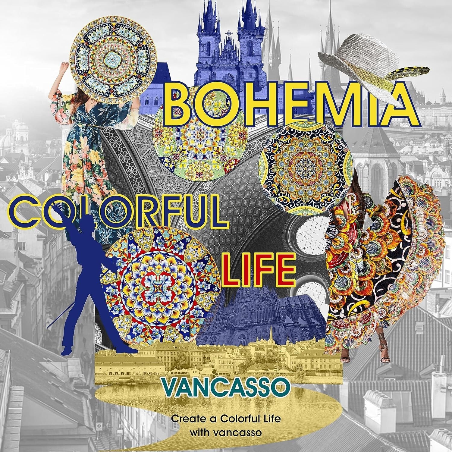 Artistic Bohemian Plate Set of 6 - 8.5-Inch Ceramic Dinnerware for All Occasions