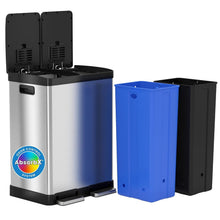 Load image into Gallery viewer, Elegant 16-Gallon Stainless Steel Dual Trash Can &amp; Recycling Bin with Soft-Close