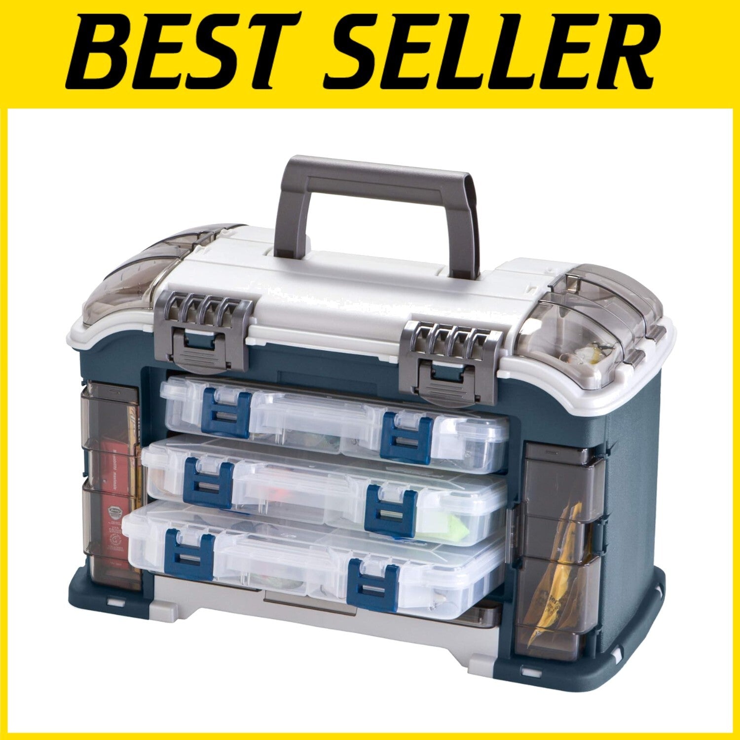 Compact Angled Fishing Tackle Box with 3 Stowaway Boxes - Ideal for Outdoors