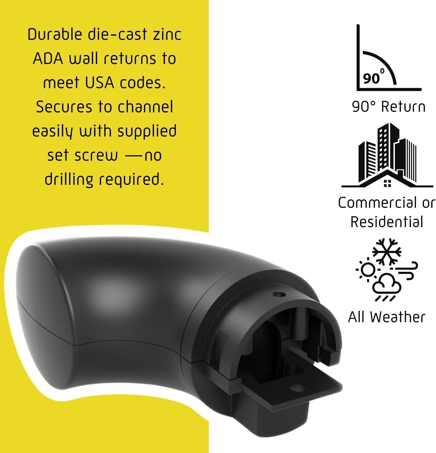 3ft Aluminum ADA Compliant Handrail Kit - Satin Black - Indoor/Outdoor Safety