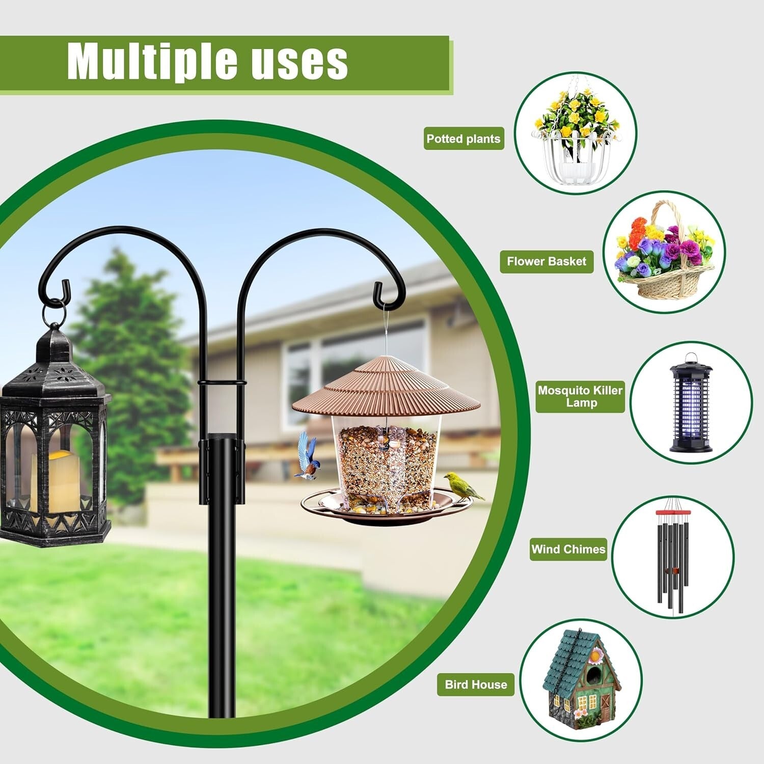 Adjustable Double Arm Garden Hooks - Versatile Support for Flower Baskets & More