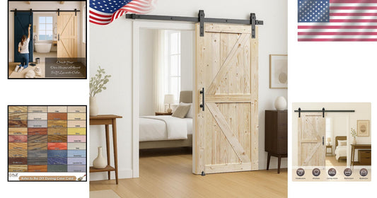 36x84 Unfinished Knotty Pine Barn Door with Sliding Hardware Kit for Elegance
