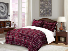 Load image into Gallery viewer, Luxurious King/Cal King Plaid Micro-Suede Comforter Set - Reversible 3-Piece