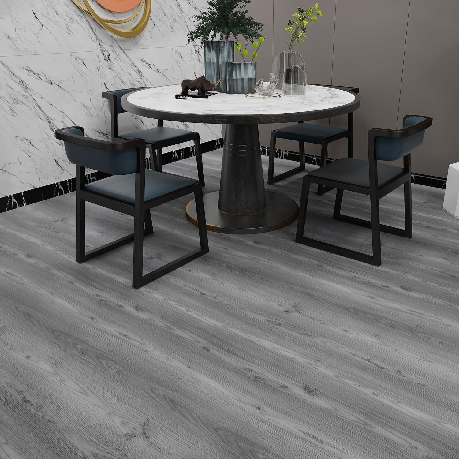 Thick Vinyl Wood Floor Tiles - Easy Sticky-Free Installation, 36 Pack, 54 Sq.Ft