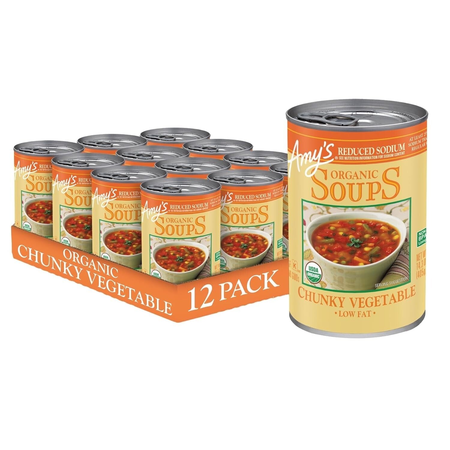 Garden-Fresh Amy's Vegan Soup, Chunky Vegetable, Reduced Sodium, 12-Pack 14.3 Oz