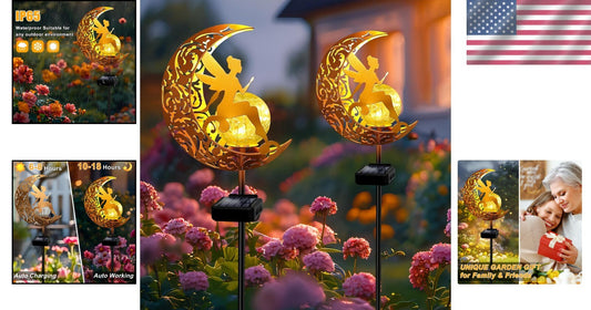 Enchanting 2-Pack Solar Garden Lights with Angel Decor - 33-Inch Pathway Stakes