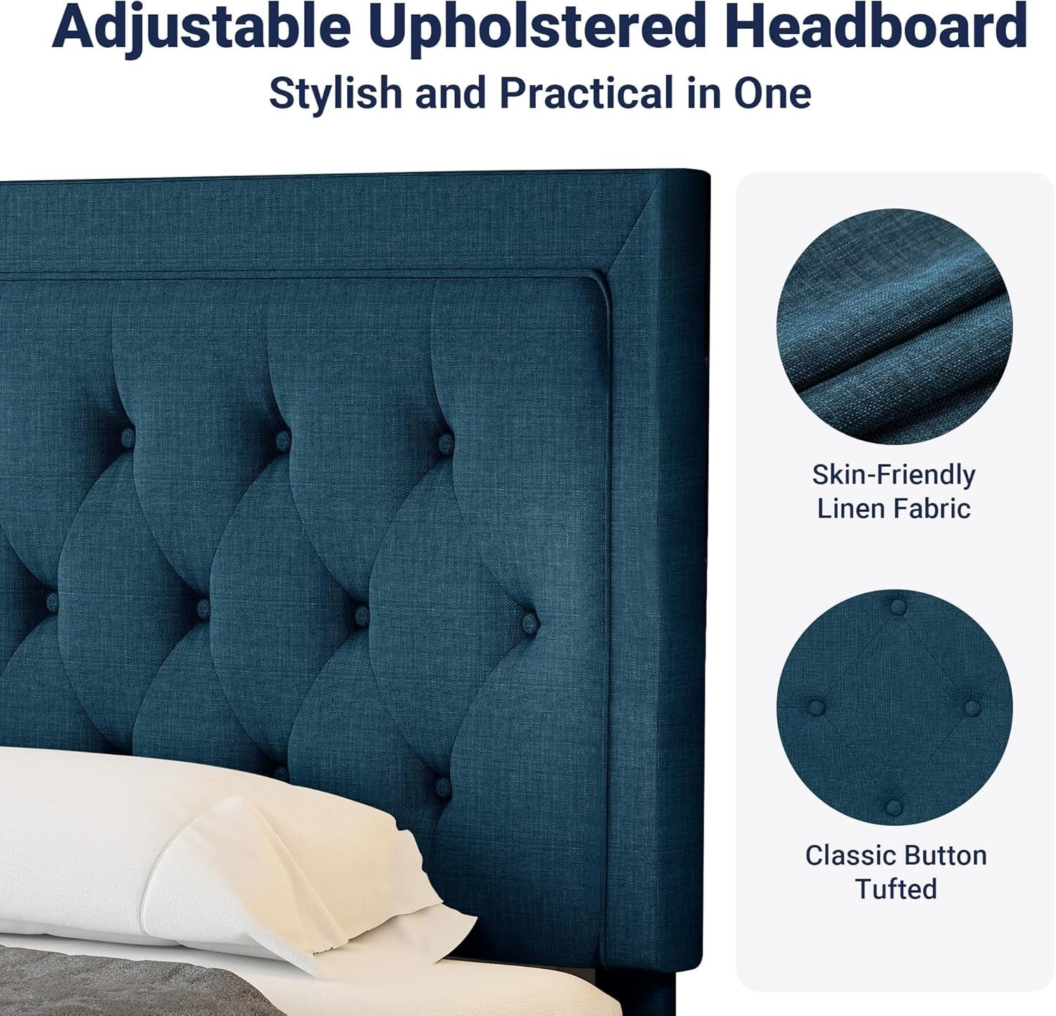 Stylish Full Size Platform Bed with Wood Slat Support and Adjustable Headboard