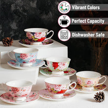 Load image into Gallery viewer, BTaT 8oz Multicolor Floral Tea Cups - Perfect Gift for Tea Lovers &amp; Mother's Day
