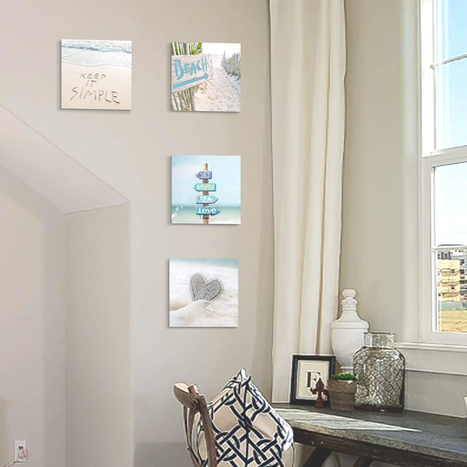 Gallery-Wrapped Beach-Themed Artwork - 4 Panels Capturing Coastal Vibes