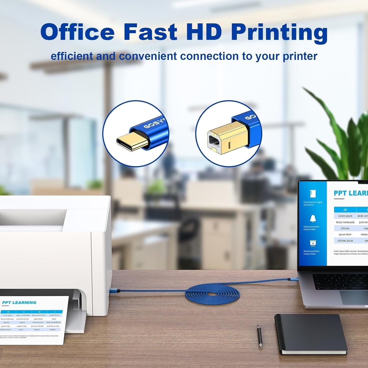 USB C Printer & Scanner Cable 100ft - Tangle-Free, Reinforced Durable Design