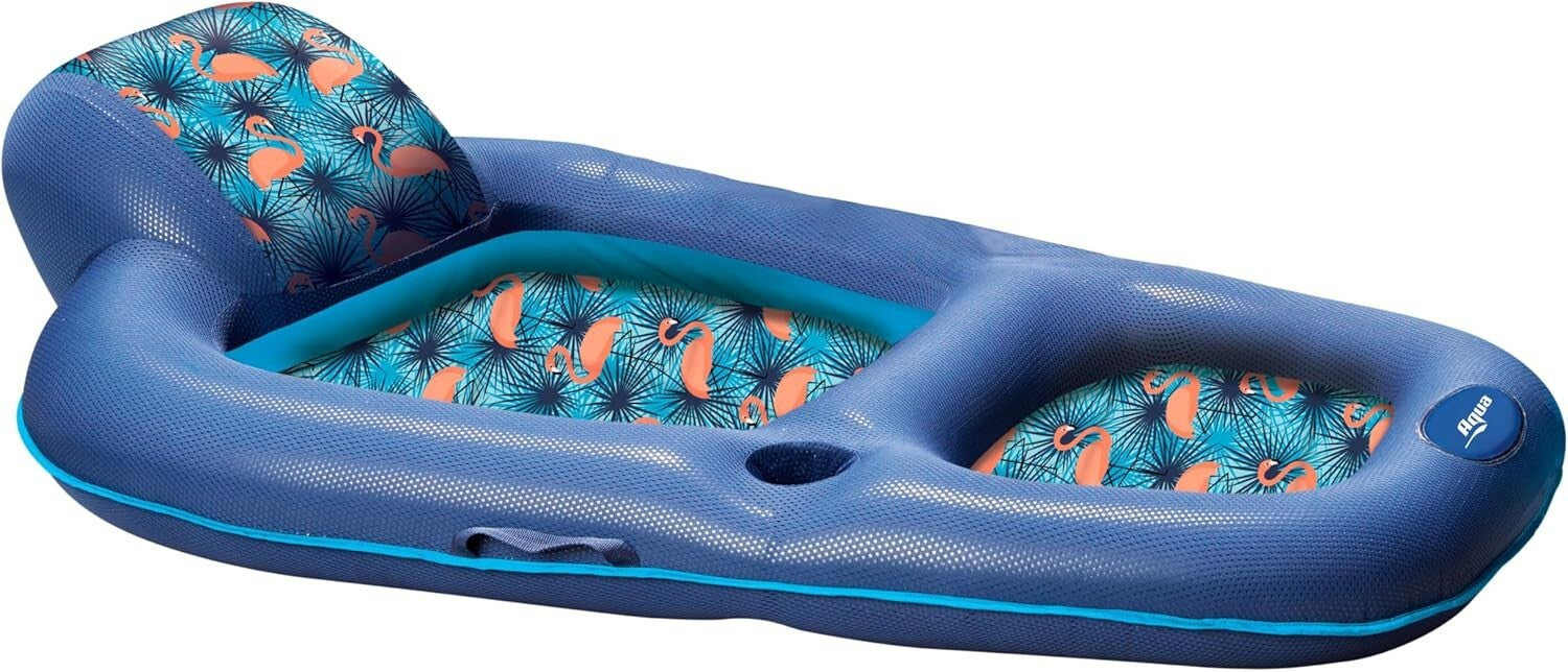 Extra-Large Inflatable Pool Float with Head, Back & Footrest – Navy/Light Blue