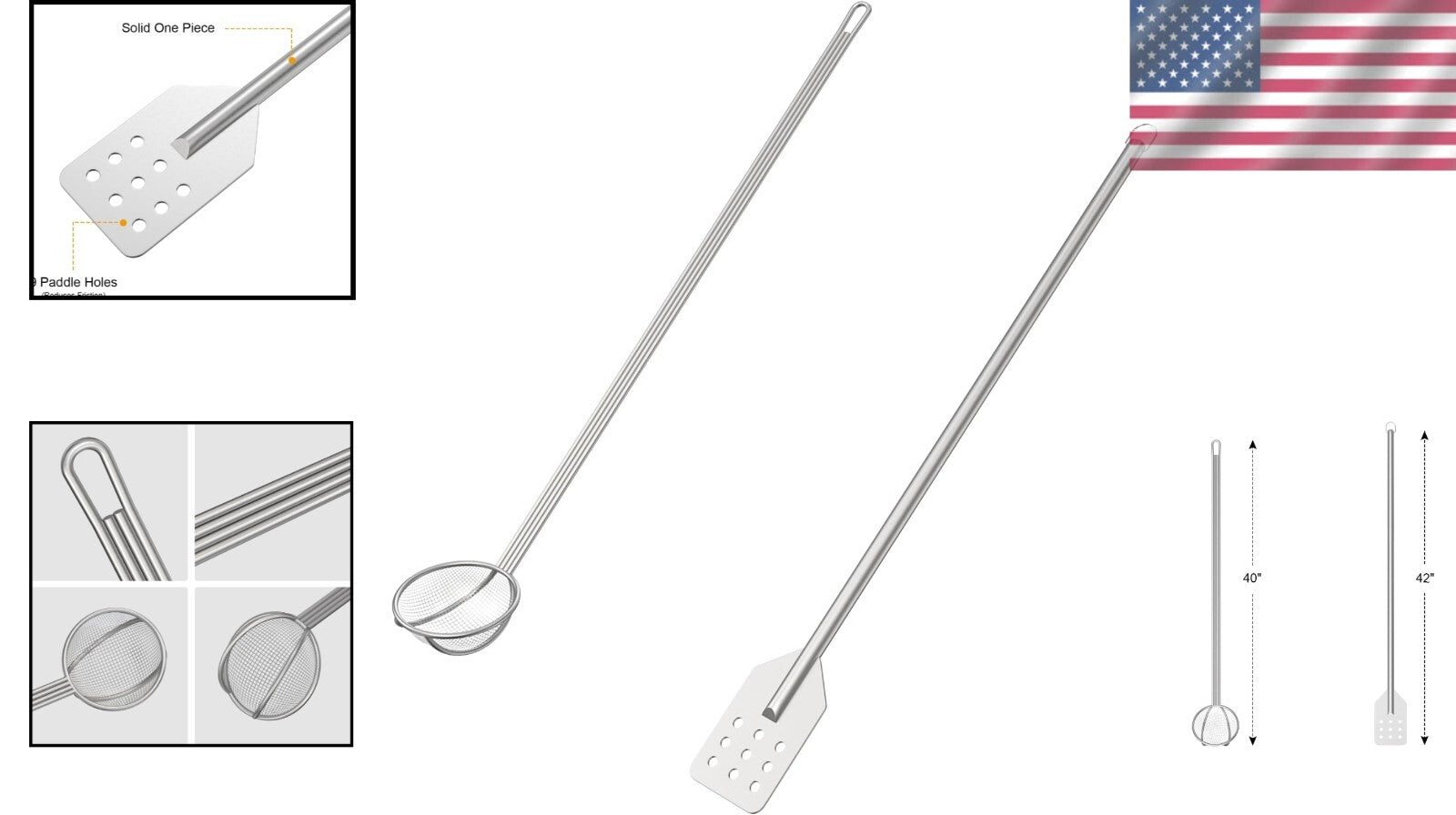 42" Stainless Steel Stirring Paddle & 40" Mesh Skimmer Cooking Set