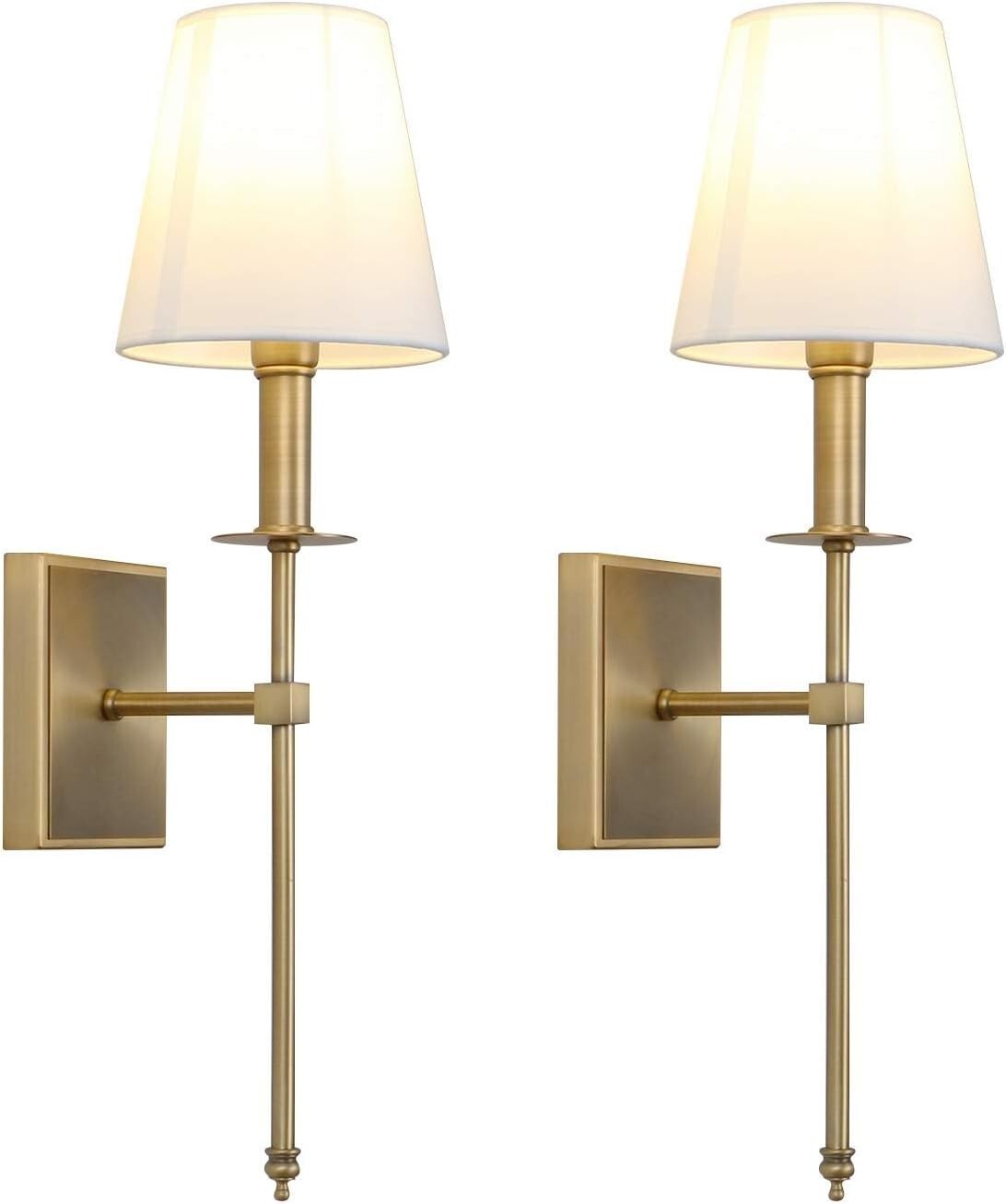Classic Brass and White Fabric Wall Sconce Set for Living and Dining Rooms