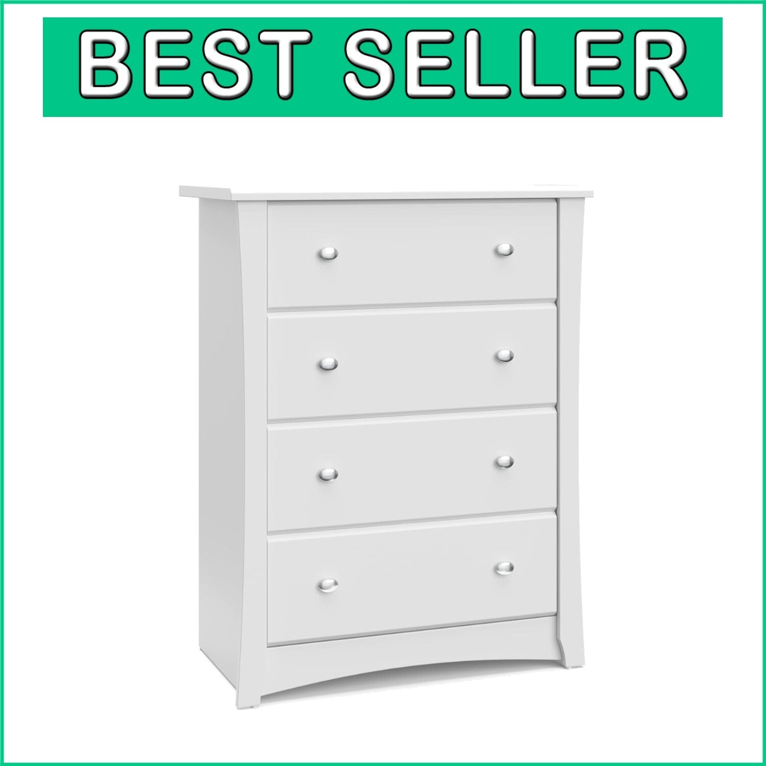 Durable White 4 Drawer Dresser for Kids - Safety Tested Nursery Storage Solution