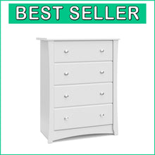 Load image into Gallery viewer, Durable White 4 Drawer Dresser for Kids - Safety Tested Nursery Storage Solution