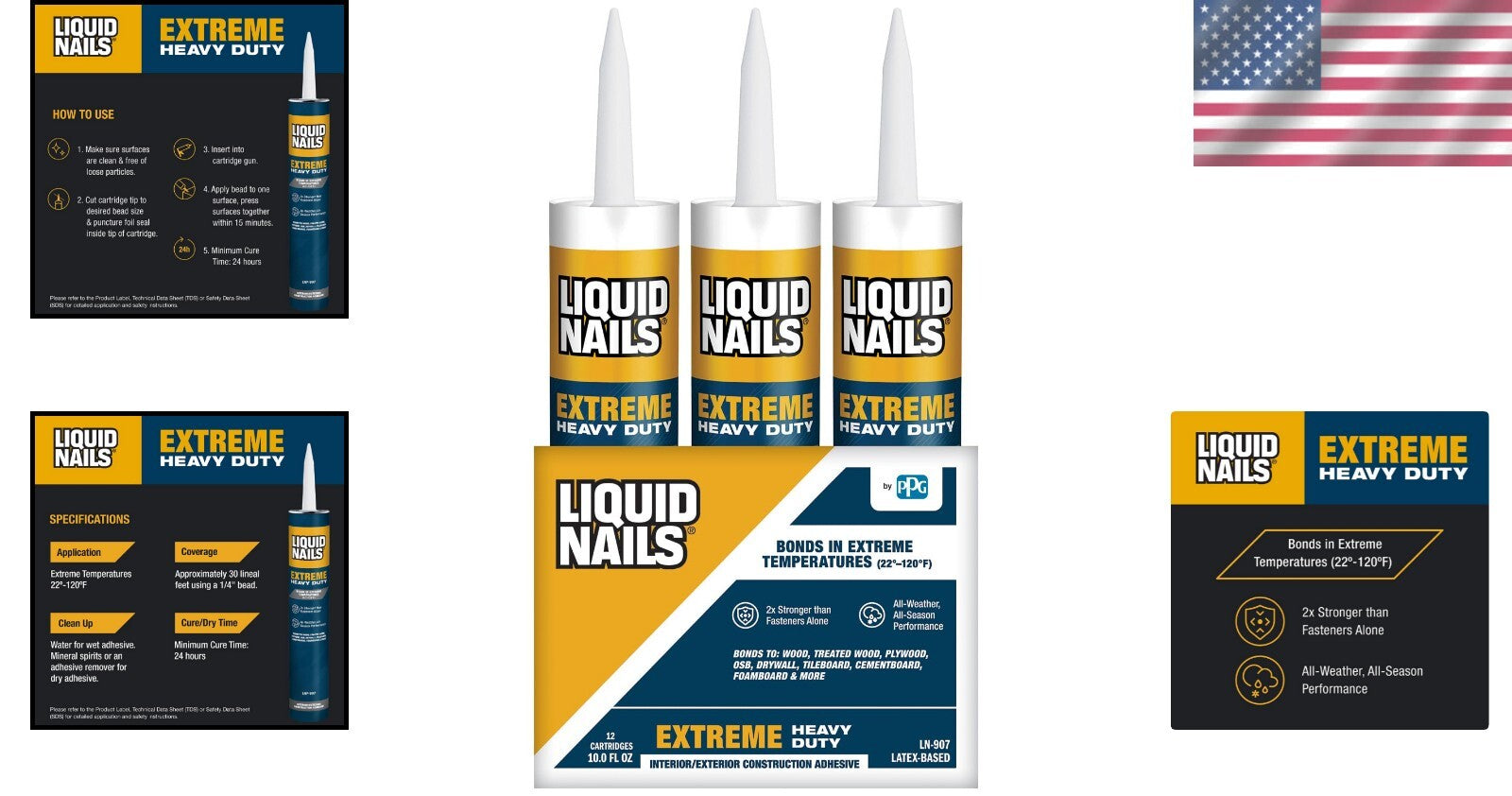 Extreme Heavy-Duty Latex Construction Adhesive, Low VOC - 10 oz, 12 Pack