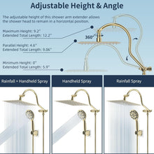 Load image into Gallery viewer, 10" High Pressure Luxury Shower Head Set with Gold Handheld and Extension Arm