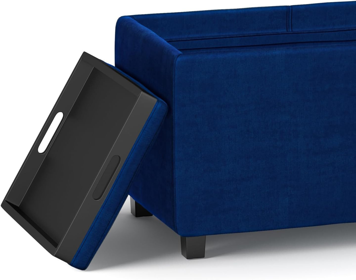 Elegant Rectangular Storage Ottoman - Assembled Blue Velvet with Serving Trays