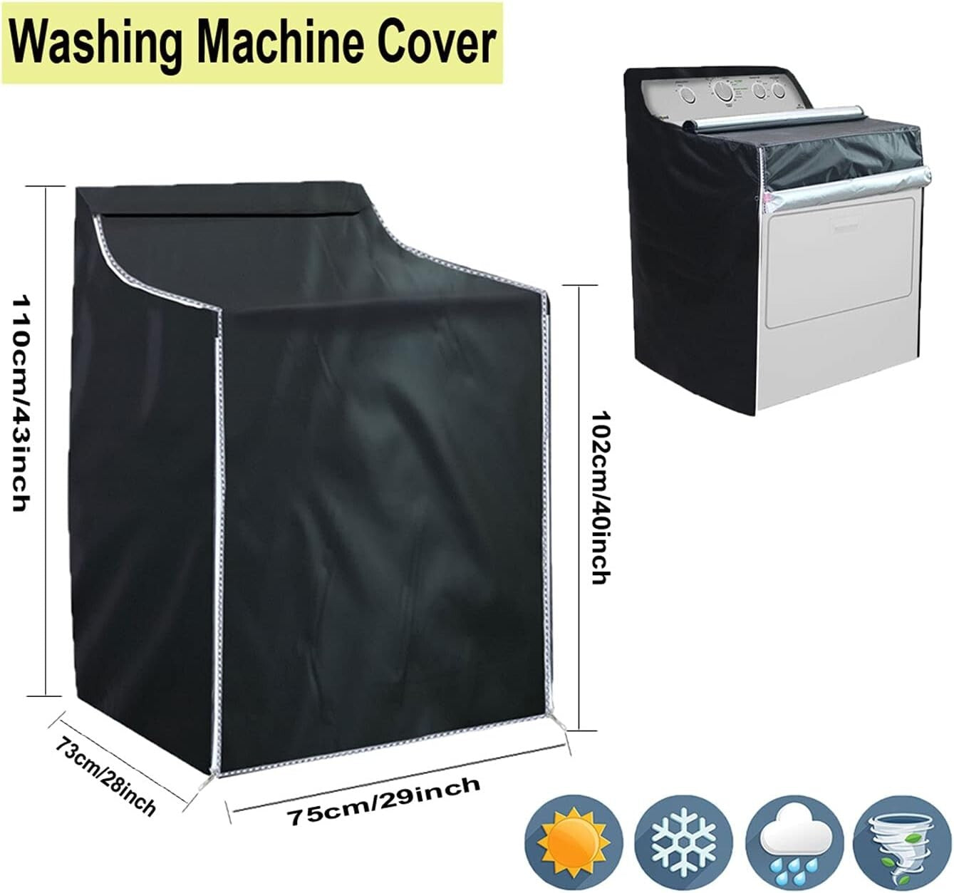 Elegant Black Washer and Dryer Covers, Zipper Design for Easy Access - 2 Pieces